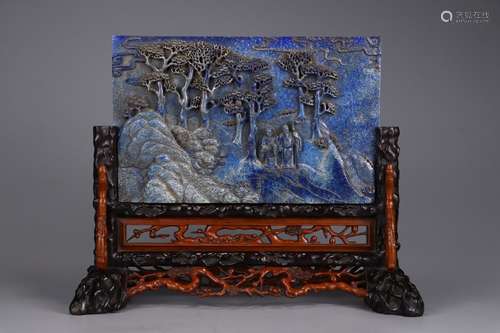 Plaque: lapis colour poetry landscape characters14 cm long a...