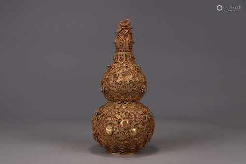 : silver and gold silk treasure blessing sanduo gourd bottle...