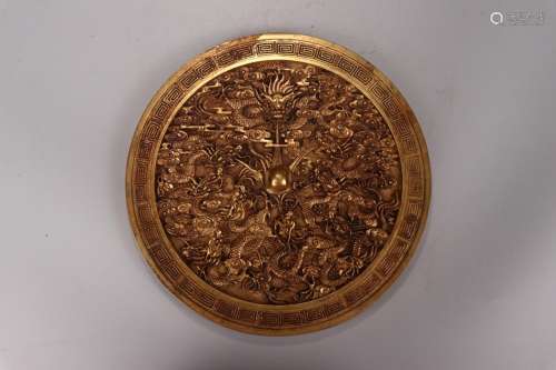 : copper and gold YunLongWen bronze mirrorDiameter 20 cm, 1 ...
