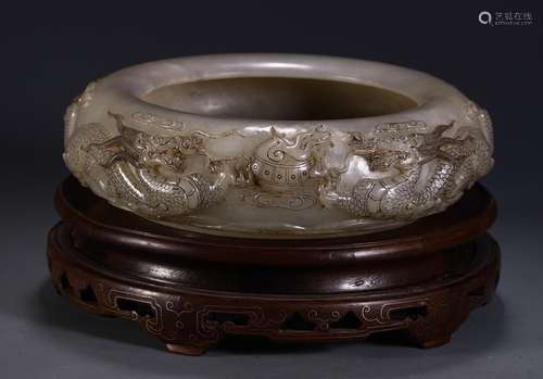 , hetian jade dragon playing pearl writing brush washerSize,...