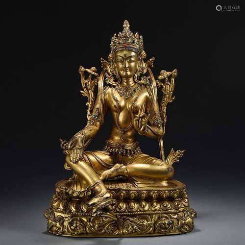 Copper, gold lotus hand guanyinSize, wide 41.5 31.5 25.5 cm ...