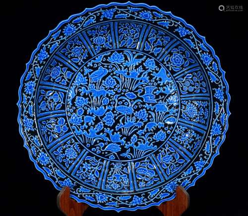 Peacock blue carved plate 8 * 48 m crane