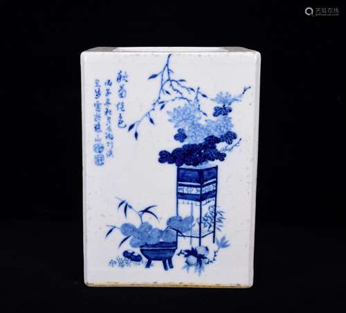 Blue and white antique king step for grain square brush pot ...