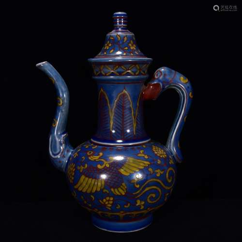 In ji blue glaze add chicken wear pattern pot of 32 * 24 m