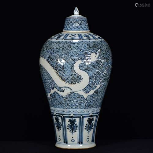 Blue and white sea dragon carving plum bottle of 50 * 26 n (...