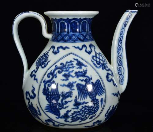 Blue and white double phoenix grain pot of 22 * 23 m