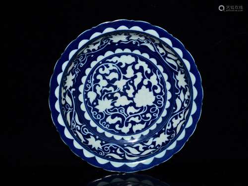 Ji blue glaze white flower lace plate 4.5 * 22 m