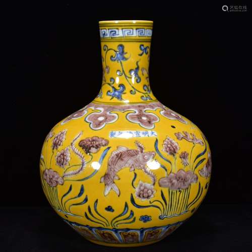 Green yellow glaze youligong tree 26 * 20 m red fish and alg...