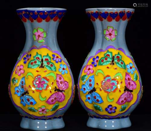 Emperor taizong of imperial silk cloisonne butterfly bottles...