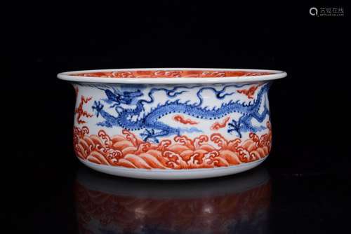 Blue and white alum red dragon grain basin 12 years * 29 m