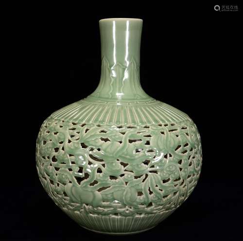 In pea green glaze carving hollow-out tree 42 * 33 m