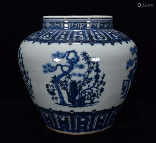 Blue and white shochiku MeiWen jar 21 * 22 m