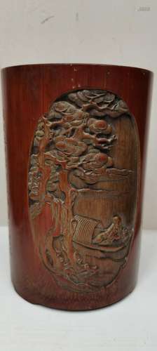 Bamboo brush pot carved characters images of different chara...