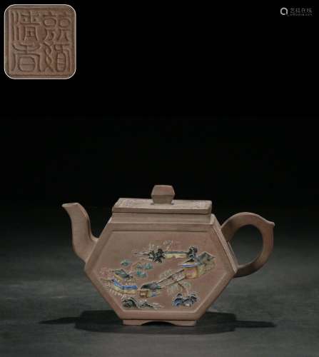 Jing mei fragrant purple sand add mud painting lines open th...