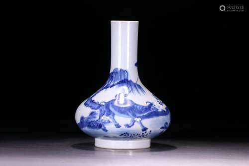 Blue and white cattle figure, water chestnut bottle, played ...