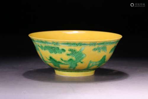Green color baby play figure, yellow glaze bowls, lover, in ...
