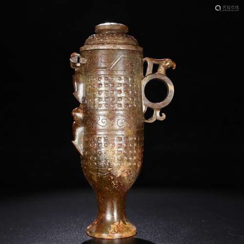 Hetian jade longfeng cup, exquisite jade oil moisten, carver...