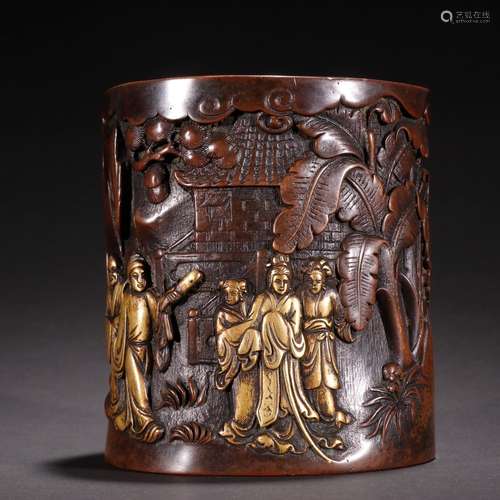 Stories of cupreous embryo fine gold pen container.Specifica...