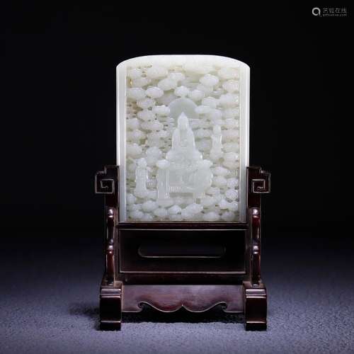 Lao hetian jade samantabhadra bodhisattva as plaque, size: 1...