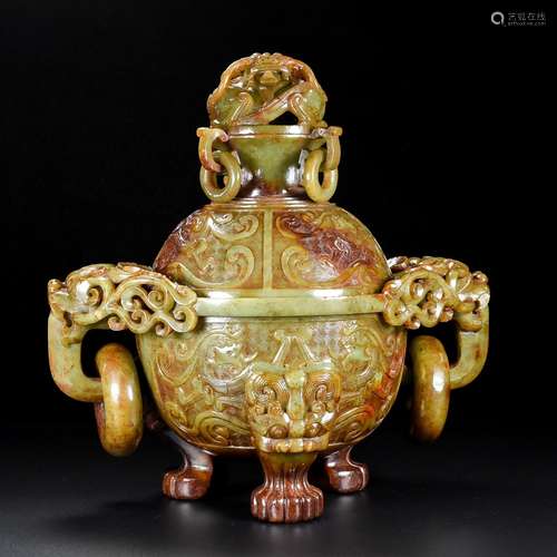 Motif, hetian jade smoked incense burner furnishing articles...