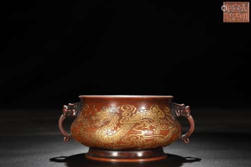 Precision casting copper foetus gold YunLongWen dragon ear f...