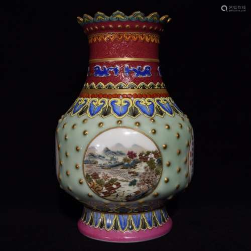 Green glaze pastel landscape inscriptions grain kwai bottle ...