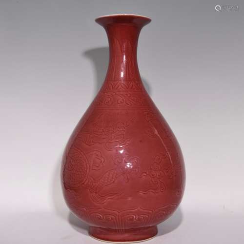 Dark red glaze anaglyph dragon okho spring bottle of 48 x