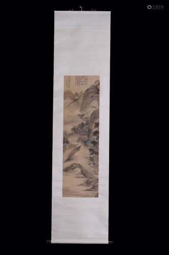 , "Wen Boren landscapes" silk scroll vertical shaf...