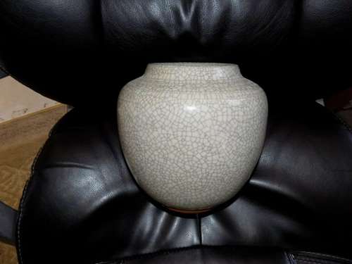 Beige Crackle Vase 8" Tall EUC
