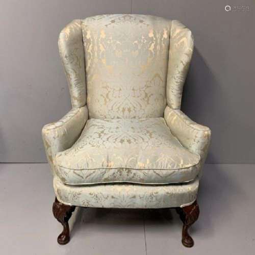 Fully Reupholstered Georgian Style Pad Foot Wing Armchair