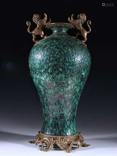 Furnace jun glaze with copper double lion plum bottleSpecifi...