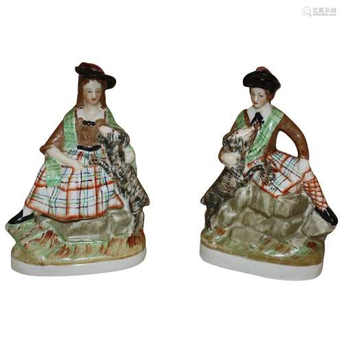 19th Century Staffordshire Scottish Figures - A Pair