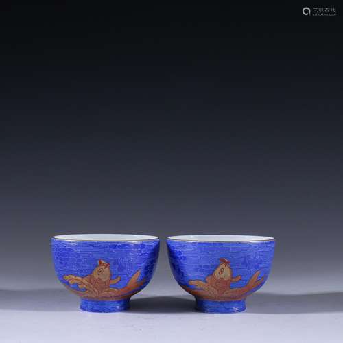 Blue glaze colour bats carp tattoo cup a coupleSpecification...