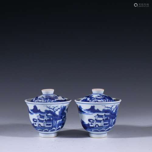 Bowl is a pair of blue and white landscape artistic concepti...