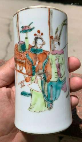 Chinese Antique Qing Dynasty Porcelain Famille Rose Brush Ho...