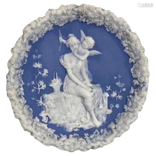 Antique Schafer & Vater Cobalt Blue Jasperware Cupid Pla...