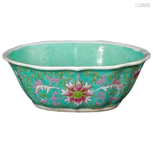 Chinese Turquoise Peony Bowl Late Qing Dynasty