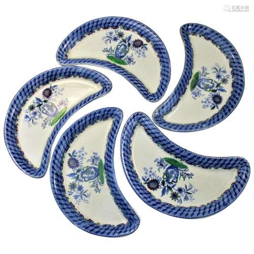 Set of Five Unusual Copeland Spode Crescent Shaped Side Plat...