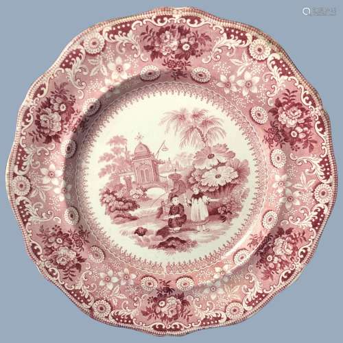 English Red and White Chinese Pastime Transfer Ware Plate C....