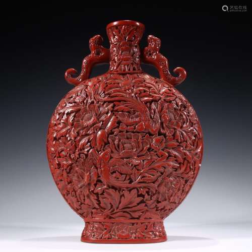 Carved lacquerware carving flower grain satisfied ear on the...