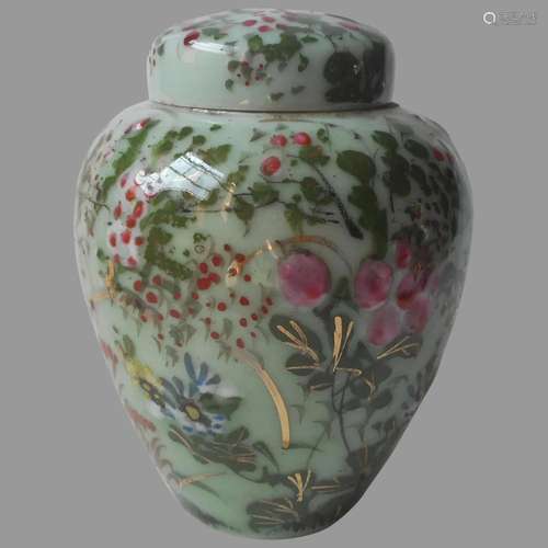 Antique Chinese Celadon Glaze Hand Painted Porcelain Ginger ...