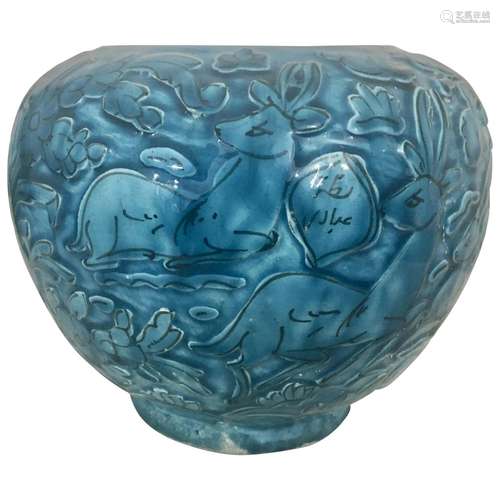 Antique Persian Syrian Kashan Turquoise Blue Faience Pottery...