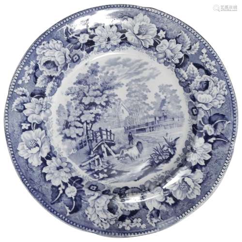 Swansea Pottery Blue and White Transferware Plate with Rural...