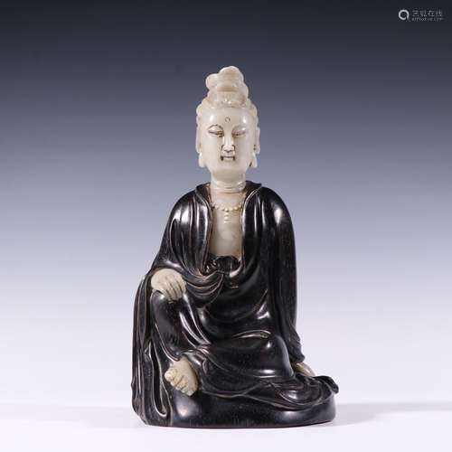 , white lotus guanyin statue embedded rosewoodSize, 12 cm hi...