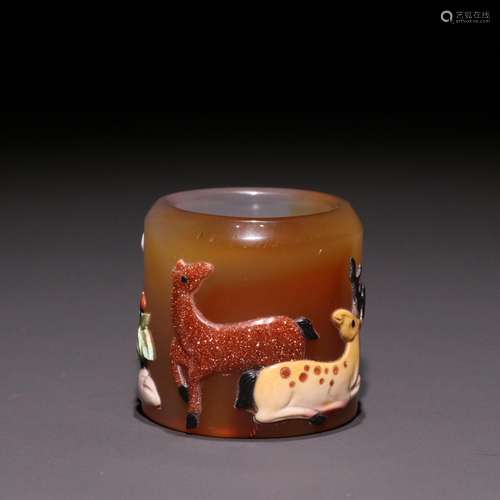 , BanZhi embedded agate treasureSize, high 3.2 cm inner diam...