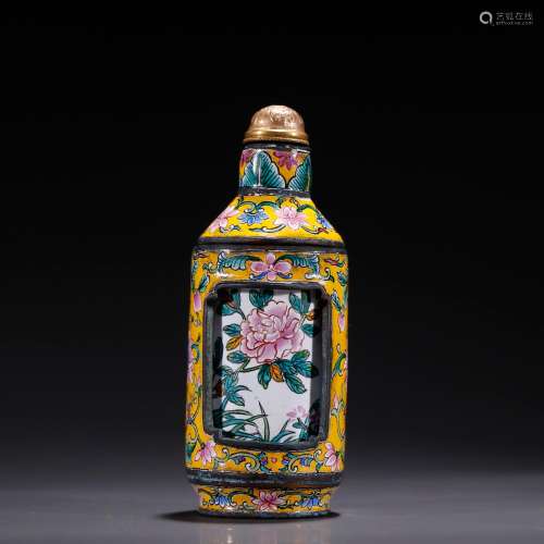 Old copper foetus enamel, decorated prosperous snuff bottle ...