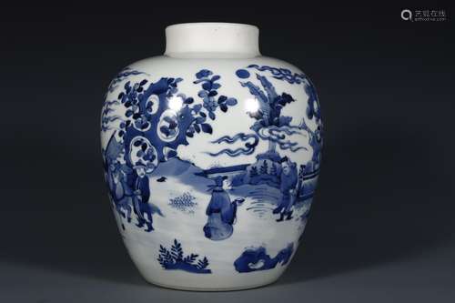 Stories of blue and white figure cans.Size: 23.5 cm high, di...