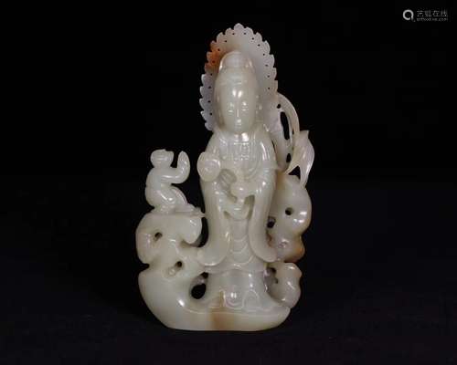 Hetian jade Zi guanyin furnishing articlesSize: 80 * 35 * 14...