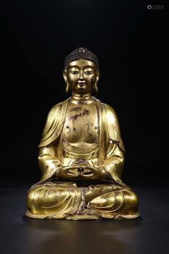 Copper and gold shakyamuni Buddha statueStandard length 26 c...