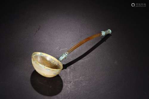 W number 4015: agate scoop of plated with goldSize: 23.5 cm ...